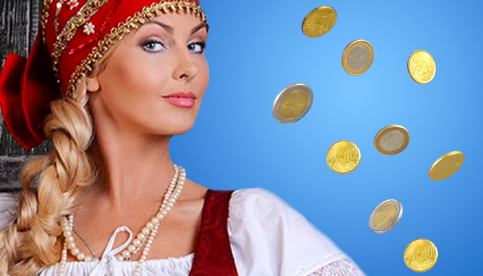 девушка в русском сарафане и кокошнике, монеты