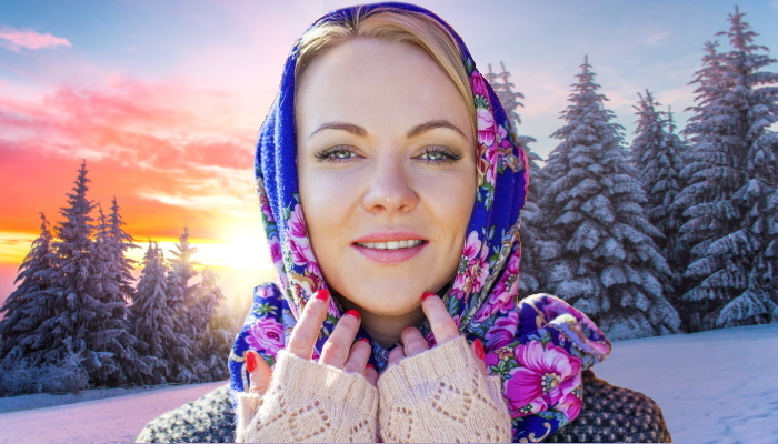 славянская девушка, снег, зима