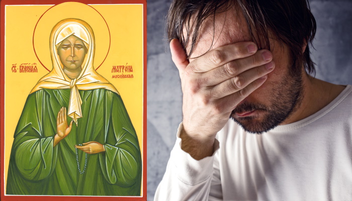 икона святой Матроны, мужчина плачет