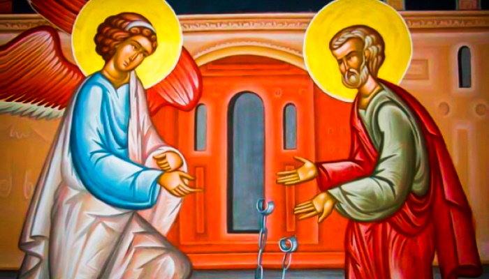 ангел освобождает апостола Петра от вериг, икона