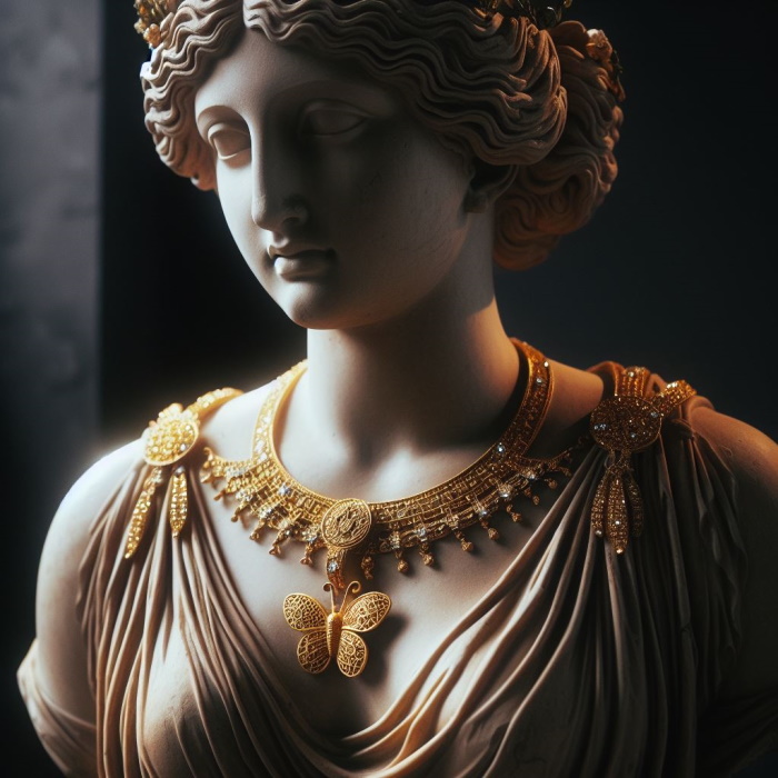 римская статуя с золотыми украшениями