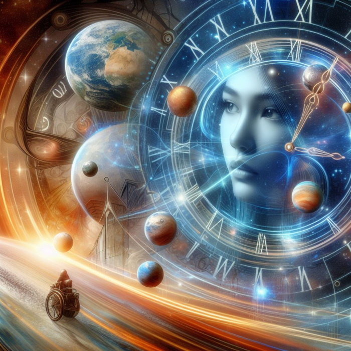девушка, космос, часы, планеты, мистика