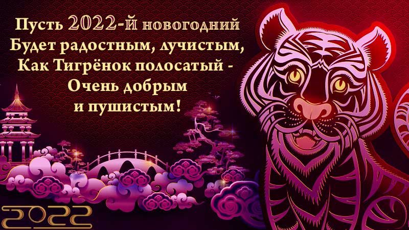 открытка с новым 2022 годом с Черным Тигром